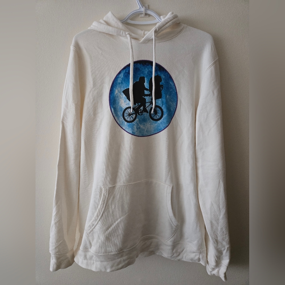 Old Navy L Tall Cream Graphic ET Hoodie Unisex With Front Pouch